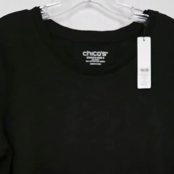 Chicos Slub Elbow-Sleeve Tee Black New With Tags Size Large - Picture 1 of 8